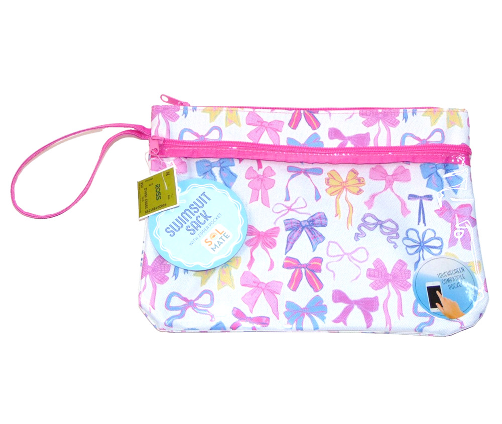 Sol Mate Swimsuit Sack Wet Dry Bag Bow Coquette Touchscreen Zip Pouch Pink NWT